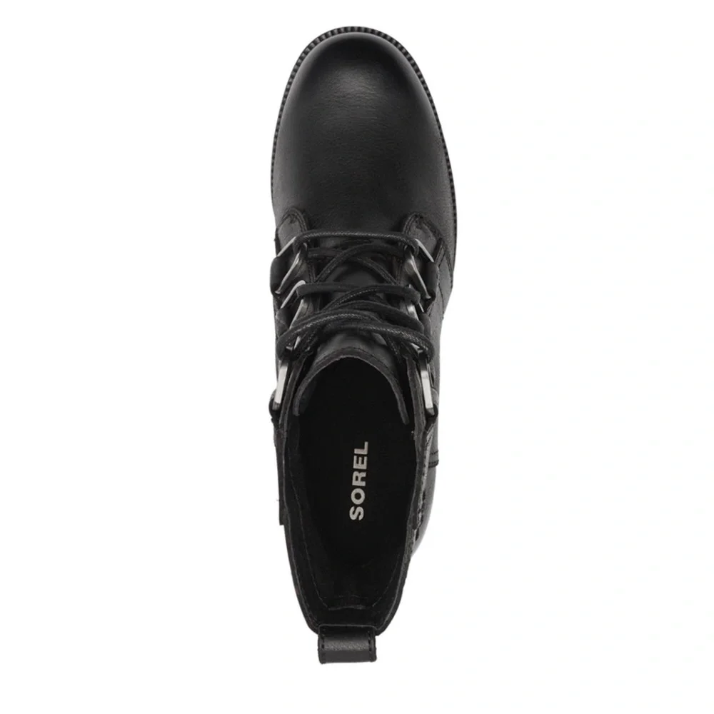 Sorel NWT Black Cate Lace-Up All-Leather Bootie Size 6.5